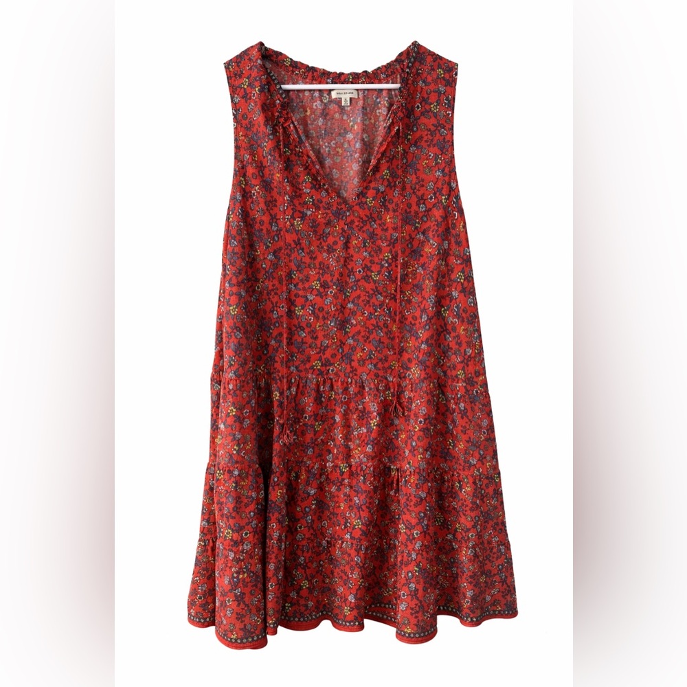 Max Studio Red Floral V-Neck Tiered Tunic